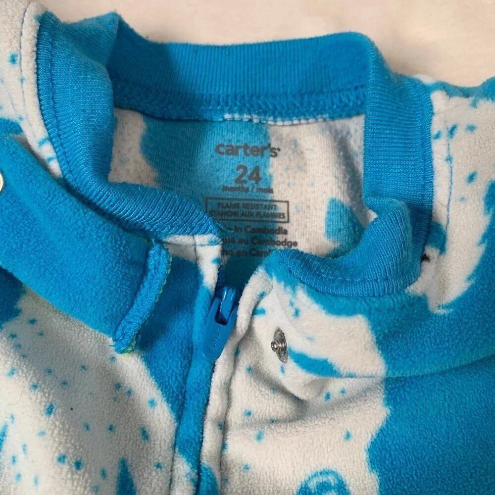 5/$25 Carter's Footed Pajamas Kids‎ 24 Months Blue Yeti Fleece Sleeper One Piece