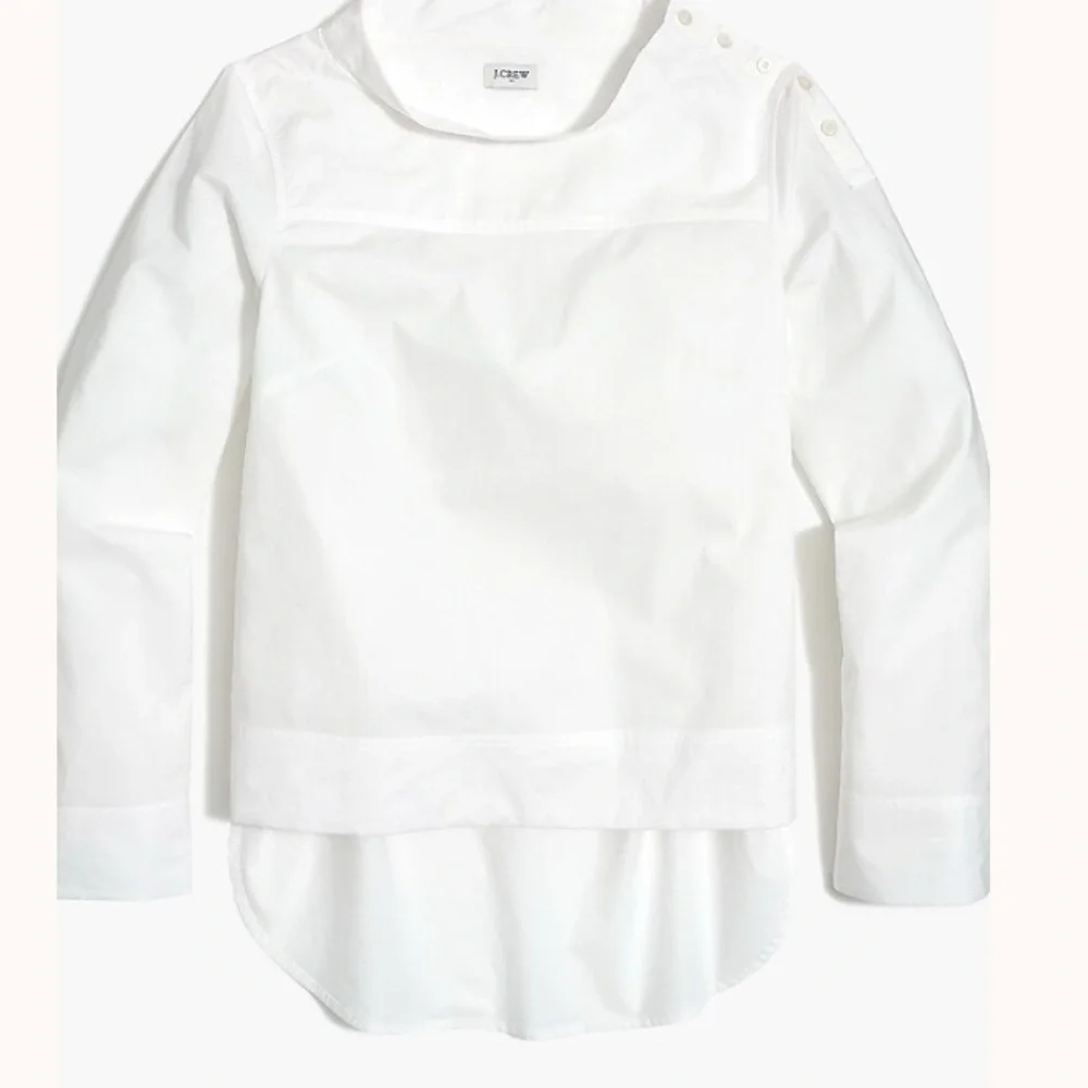 NWT J. Crew Poplin Cotton Funnelneck White Blouse‎ Women’s Sz 4 Fishercore Boho