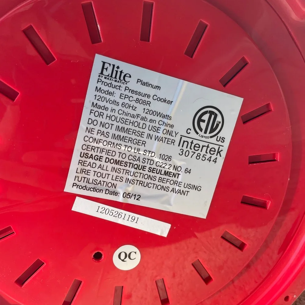 Elite Maxi Matic Platinum EPC 808R Red 120V 1200W Electric‎ Pressure Cooker 8QT
