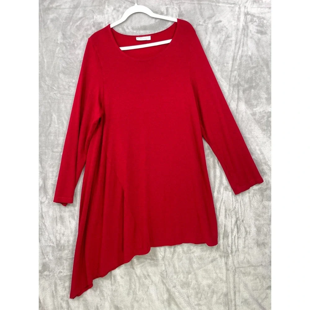 Bryn Walker Size L Red Asymmetrical Hem Stretch Tunic‎ Dress Siro Rayon