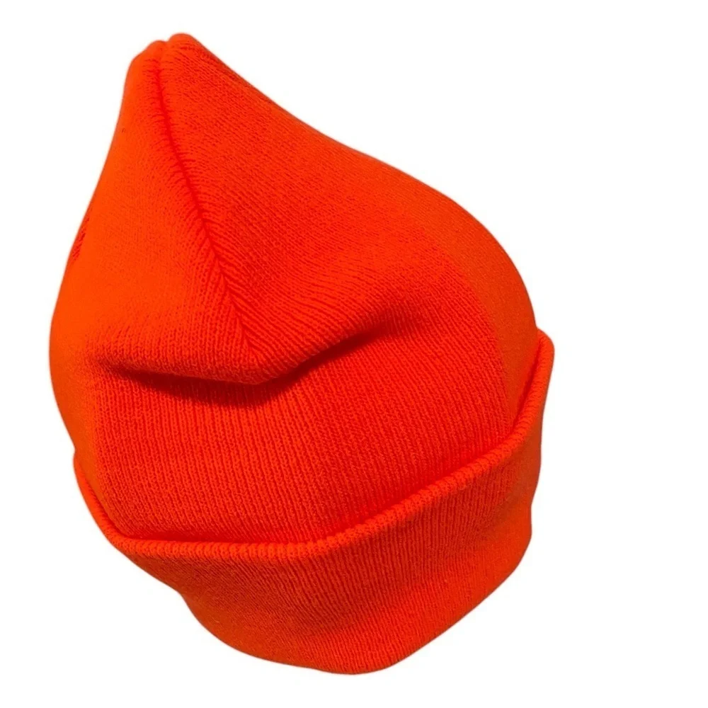 BLACK‎ SWAMP - NEON ORANGE BEANIE HAT CAP - WHITE EMBROIDERY PRINT - B10