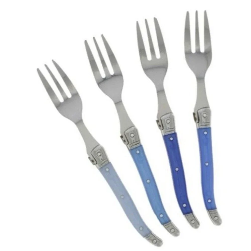Laguiole 4 Cake Forks French Home Shades of Blue Bee Stainless Steel Box Set New