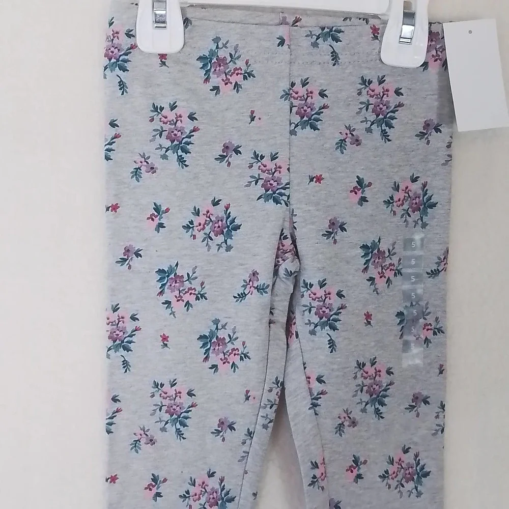 OshKosh Cotton Blend Leggings Size 5 in Gray w/‎ Floral Print
