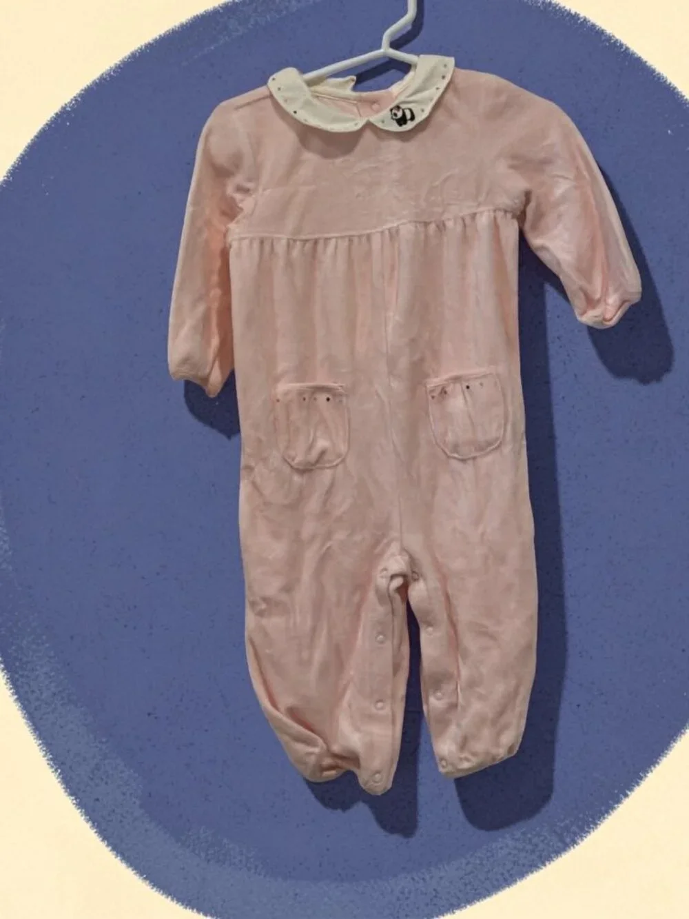 Gymboree NWT Little Panda Pink Velour Romper Embroidered Panda 12- 18 oz