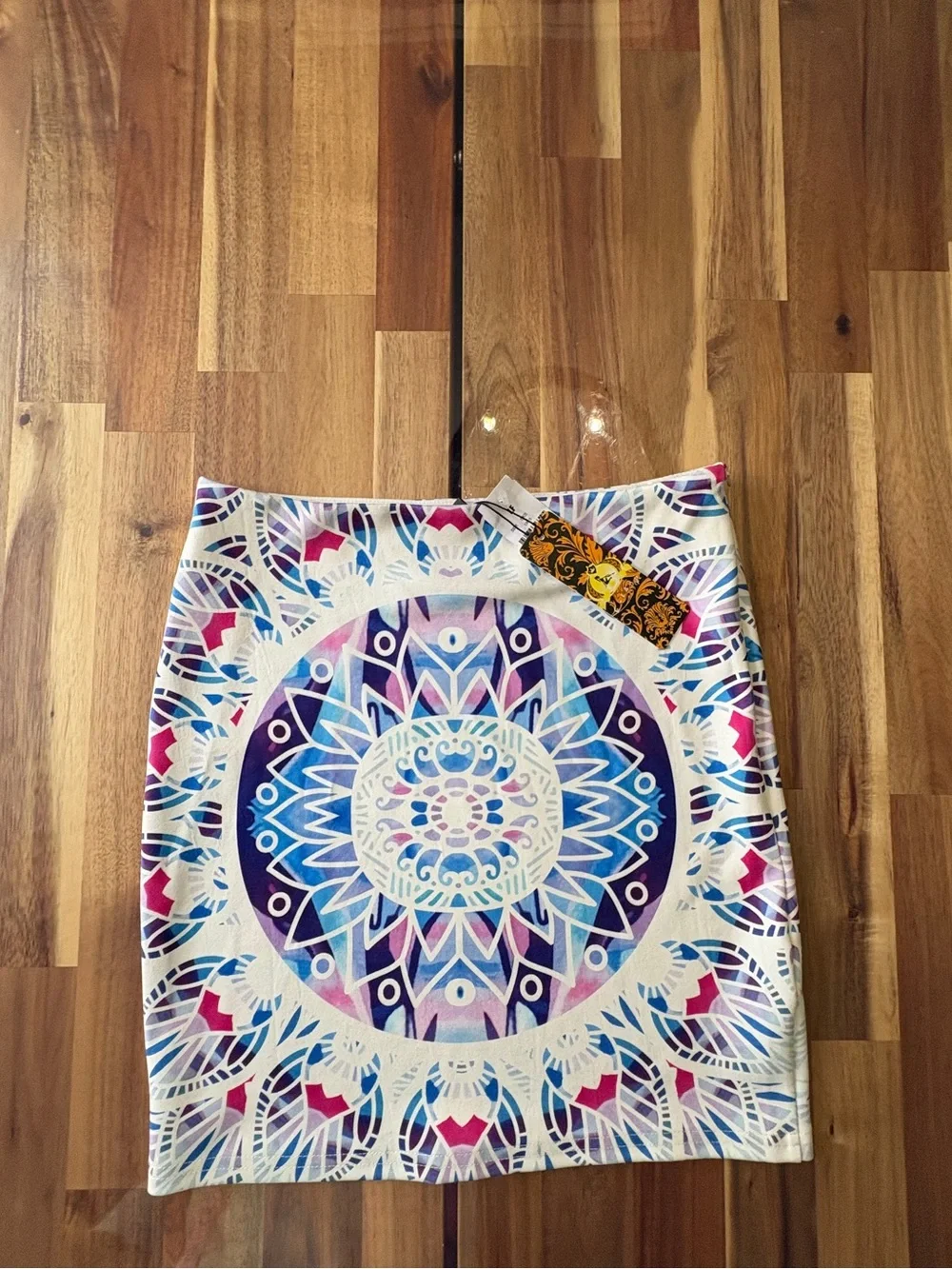 NWT Sz 8 E-Lady Vibrant Blue & Purple Mandala Print Mini Pencil Bodycon Skirt