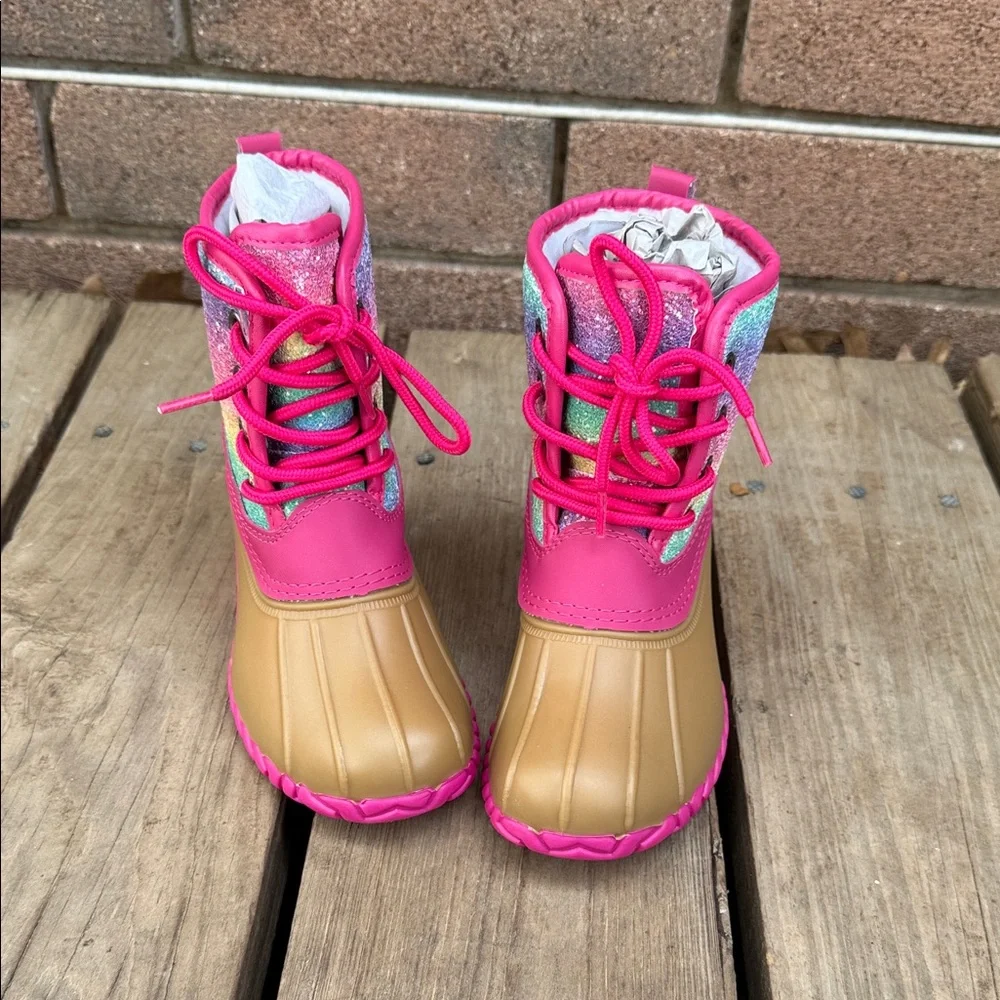 Fabkids Ombre Glitter Lace up Duck Boot in Hot Pink Size 10 NWT