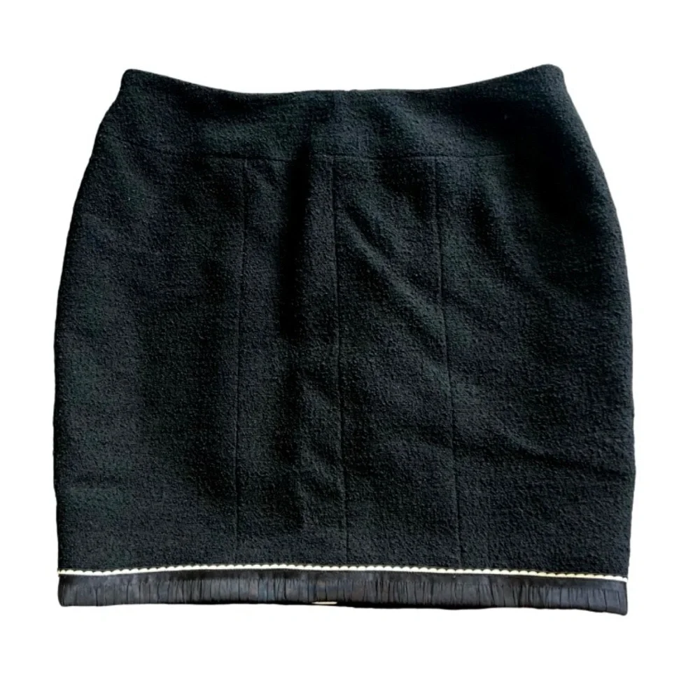 Vtg Chanel Boutique Black Wool Straight Skirt Women's Size 44