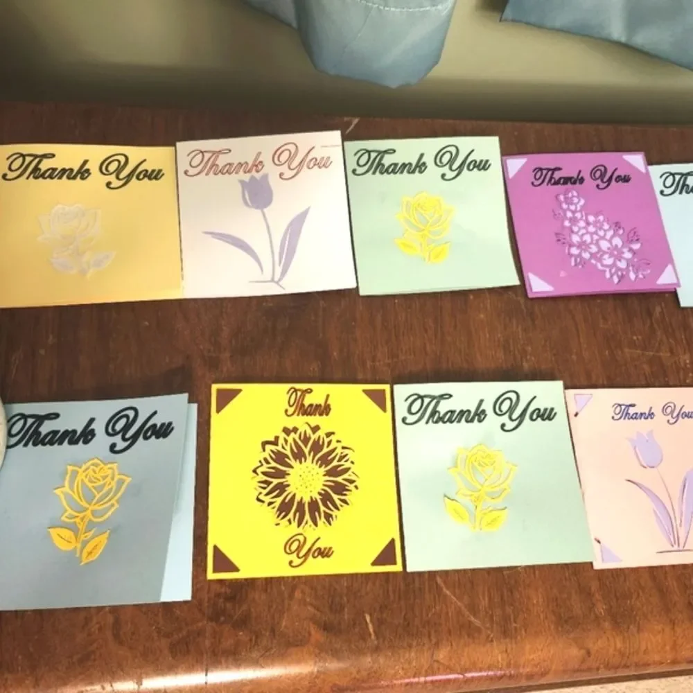 Hand Crafted Colorful Thank You Cards Set of 12