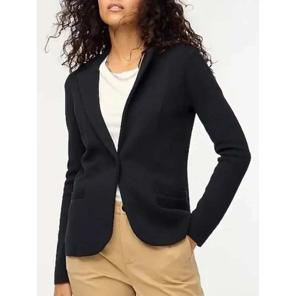 187 J.Crew Womens Black 100% Cotton Knit Blazer Sweater Jacket (XL, EUC)