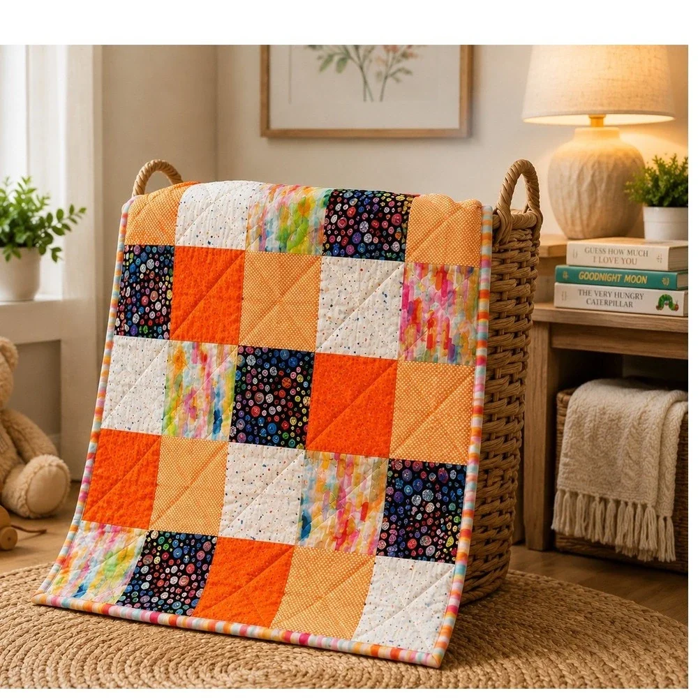 Handmade 40x36 Patchwork Quilt Yellow Plush Backing Nursery Blanket