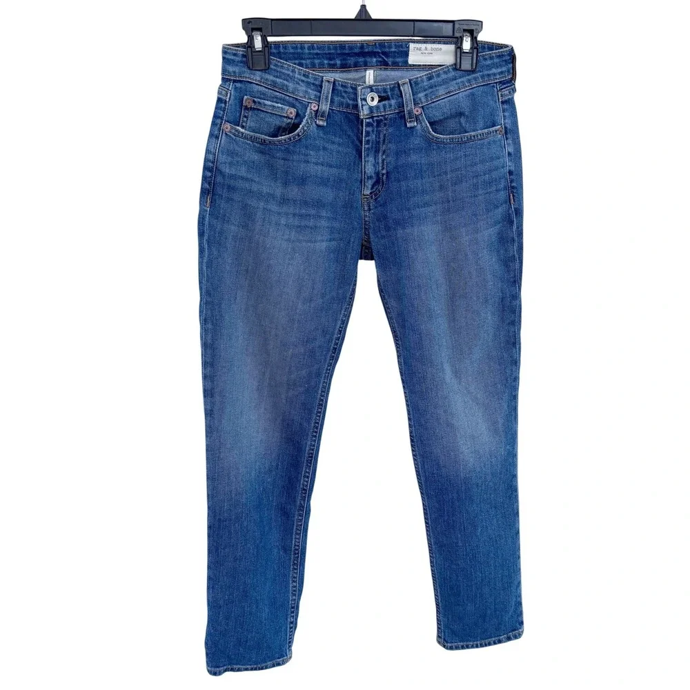 rag & bone Dre Slim Boyfriend Jeans Medium Wash Indigo Size 24 Low Rise Stretch