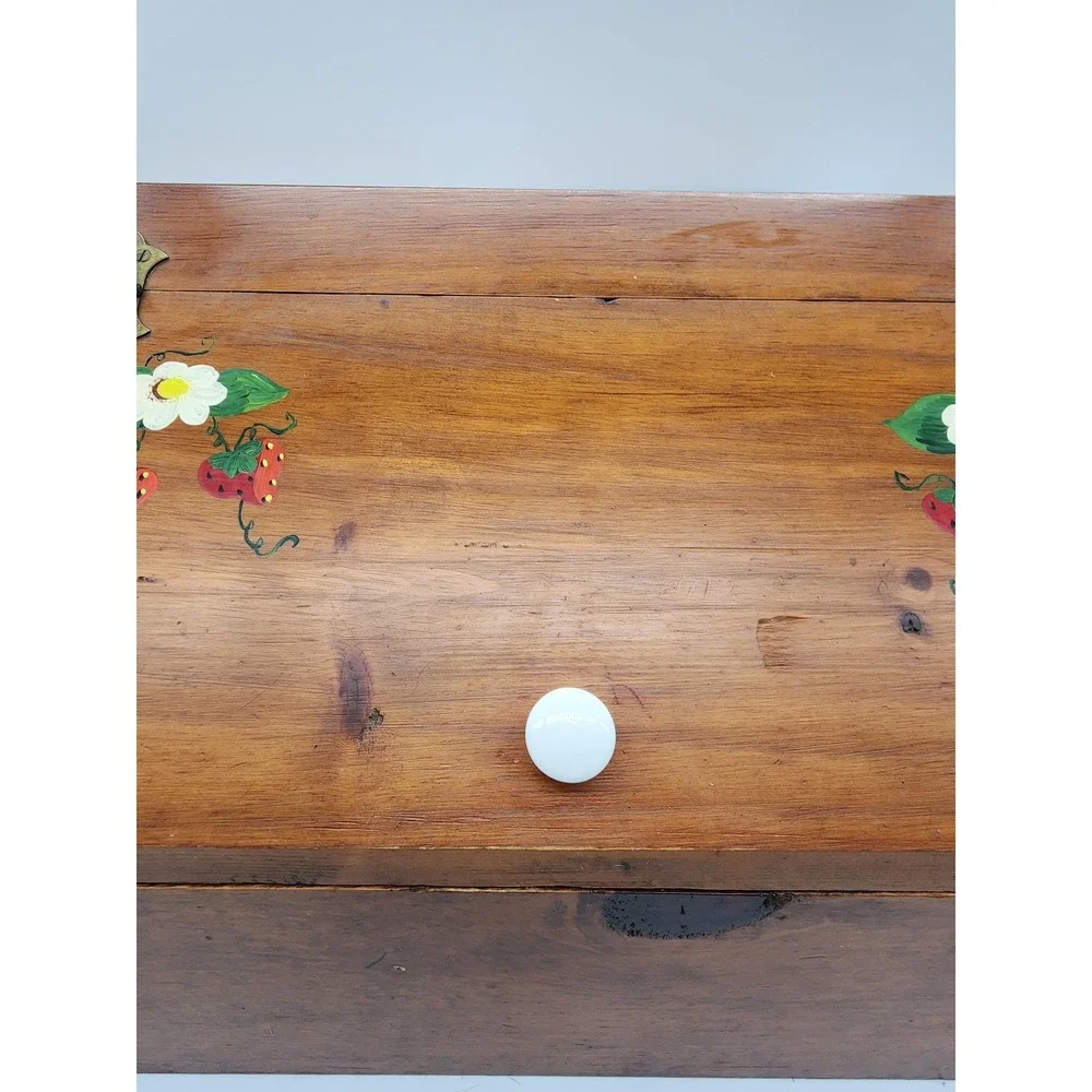 Vintage Bread Box with Hand painted Strawberries
