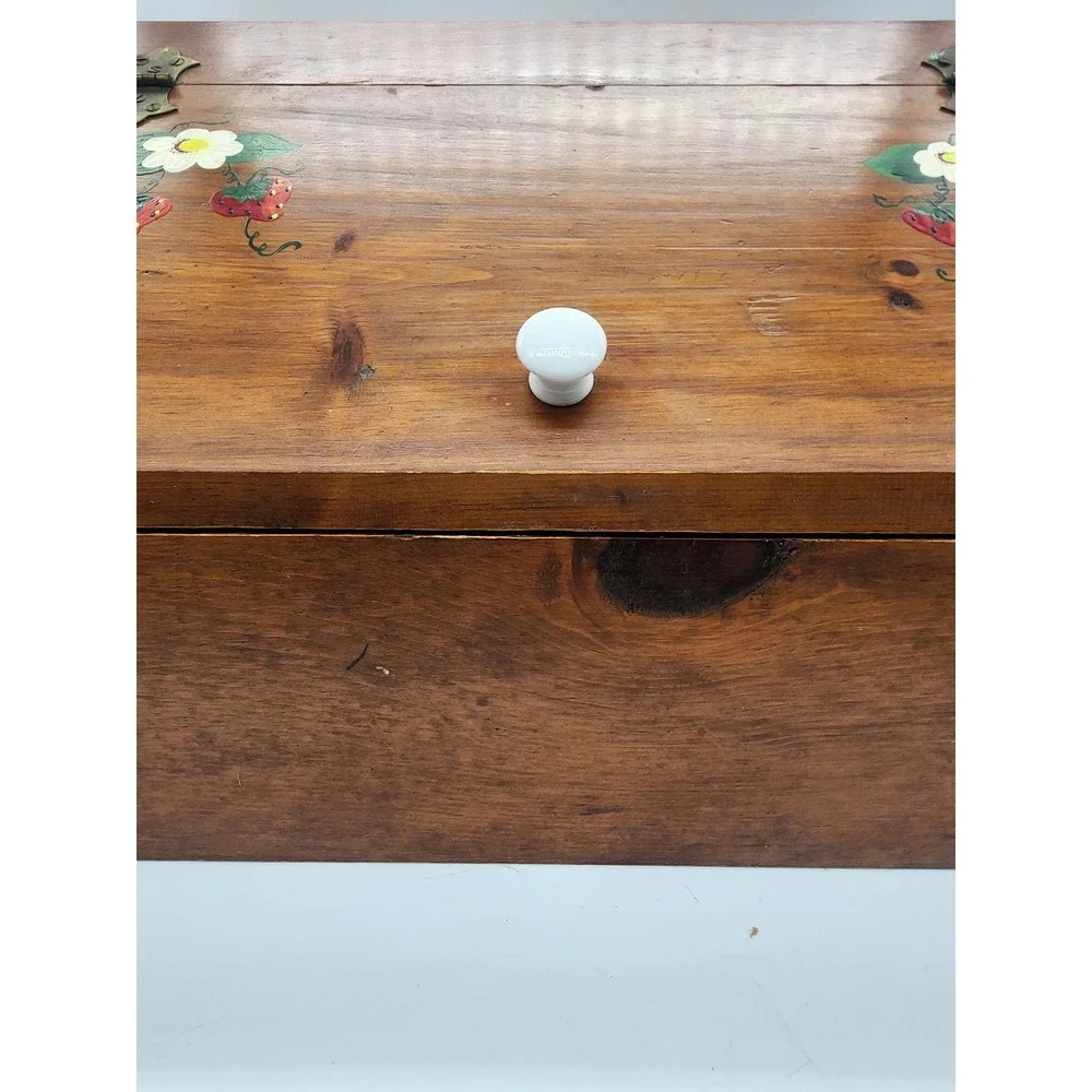 Vintage Bread Box with Hand painted Strawberries