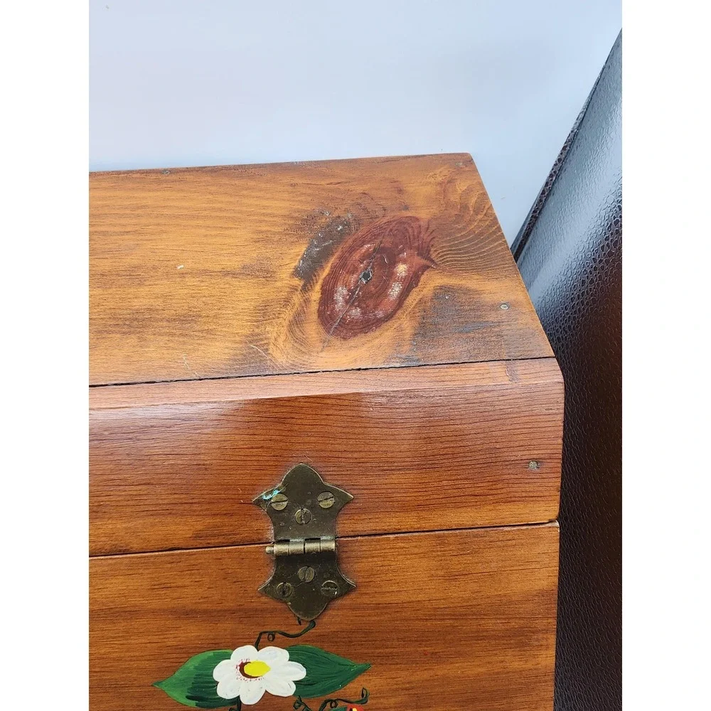 Vintage Bread Box with Hand painted Strawberries