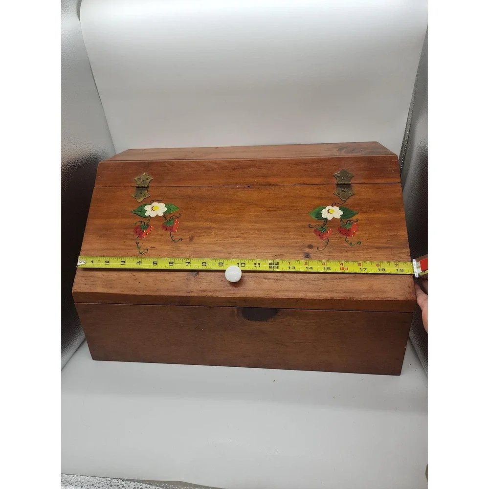 Vintage Bread Box with Hand painted Strawberries