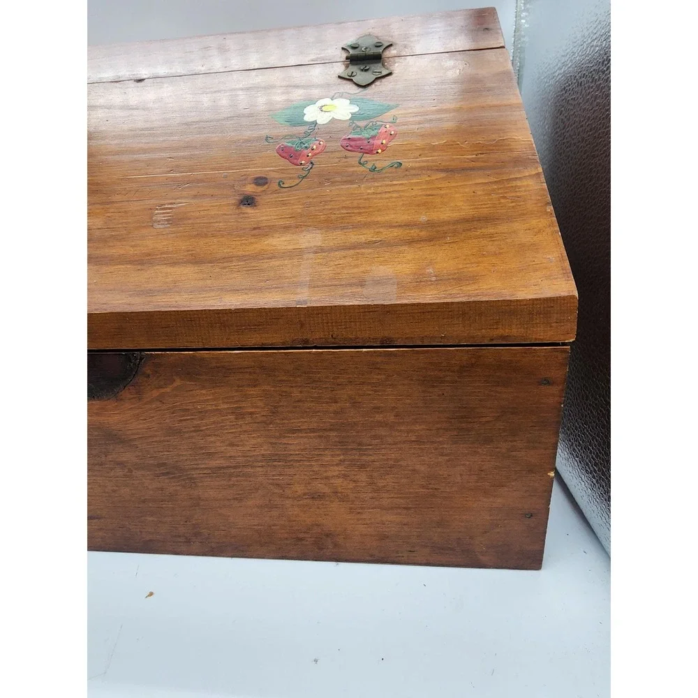 Vintage Bread Box with Hand painted Strawberries
