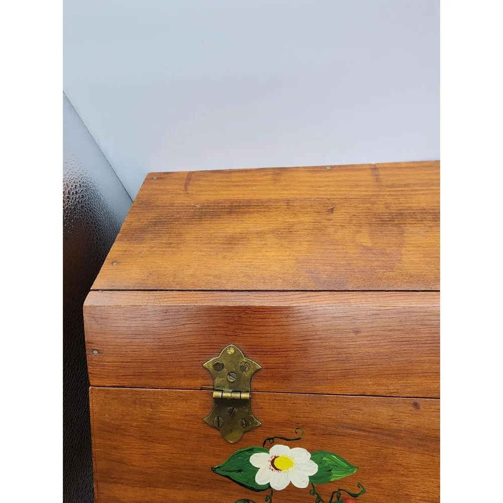 Vintage Bread Box with Hand painted Strawberries