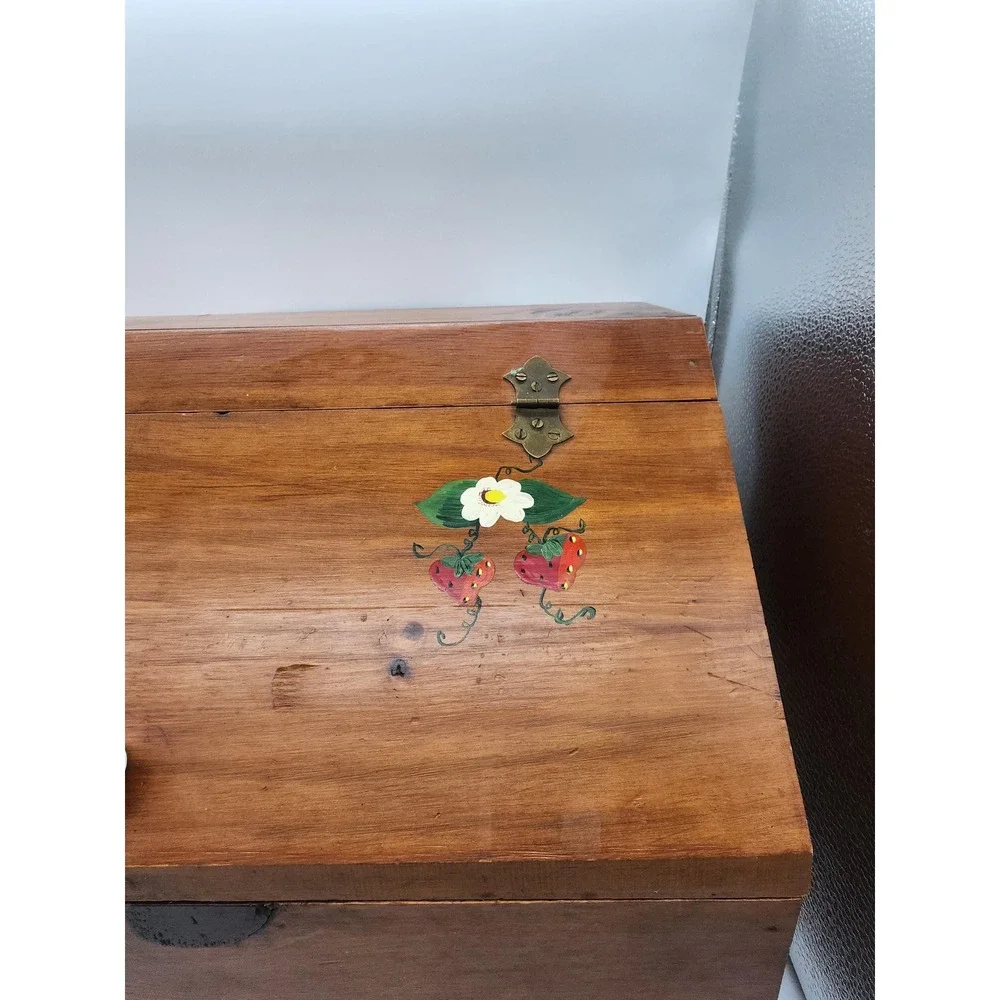 Vintage Bread Box with Hand painted Strawberries