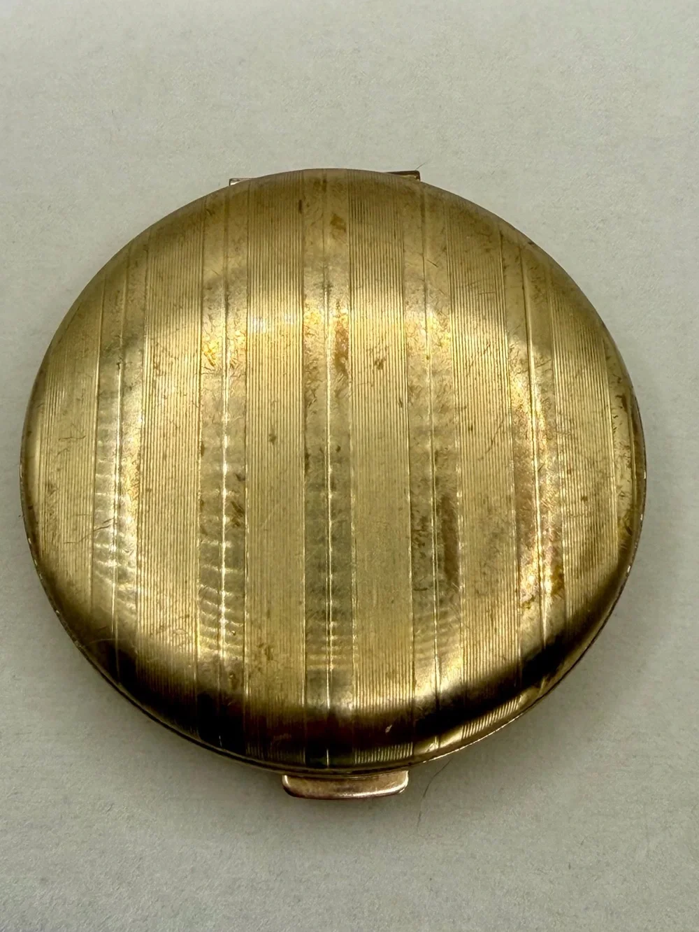 Vintage Merle Norman Gold Striped Powder Compact with Mirror