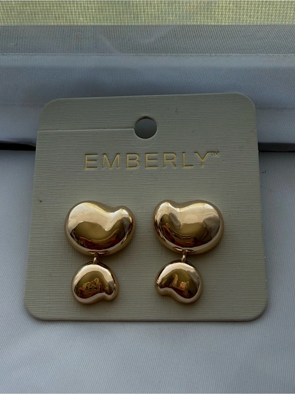 Emberly Gold Heart Drop Earrings - Shiny Gold Double-Heart Design