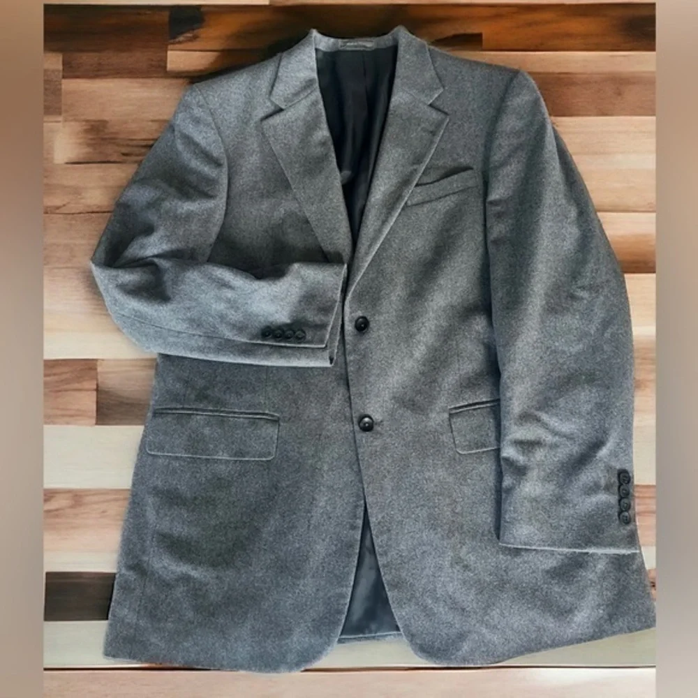 Oscar De La Renta Mens Size 44R Gray Suit Wool Cashmere Blend Jacket Sport Coat