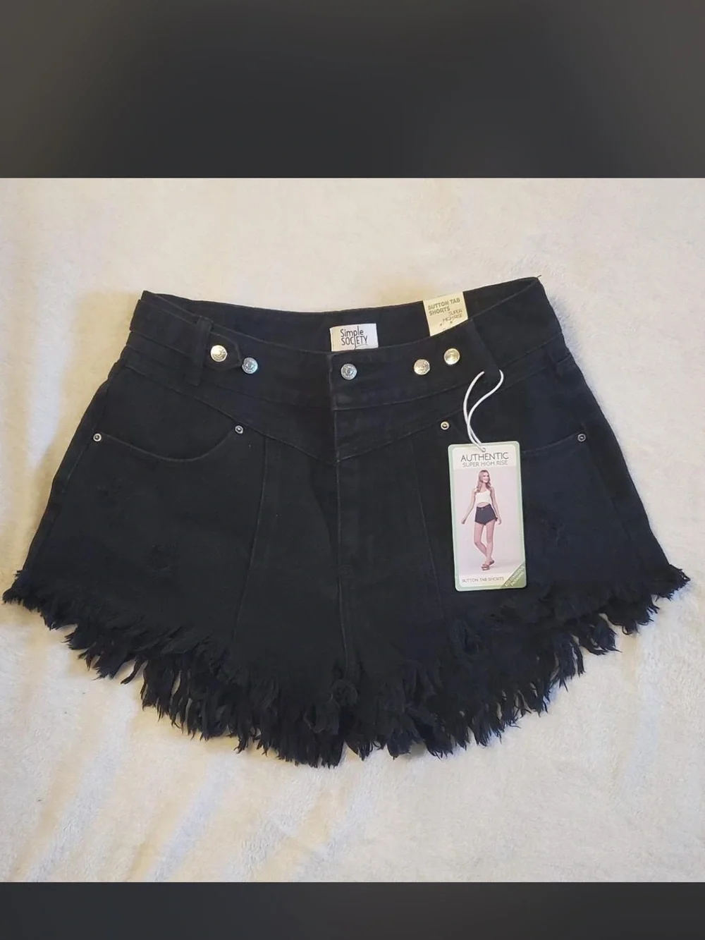 Black Frayed Hem Denim Shorts