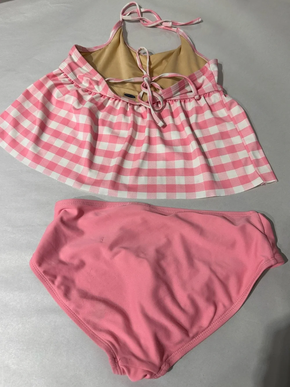 Old Navy Pink Gingham Peplum-Hem Tie-Shoulder Swim Set for Girls Size Large