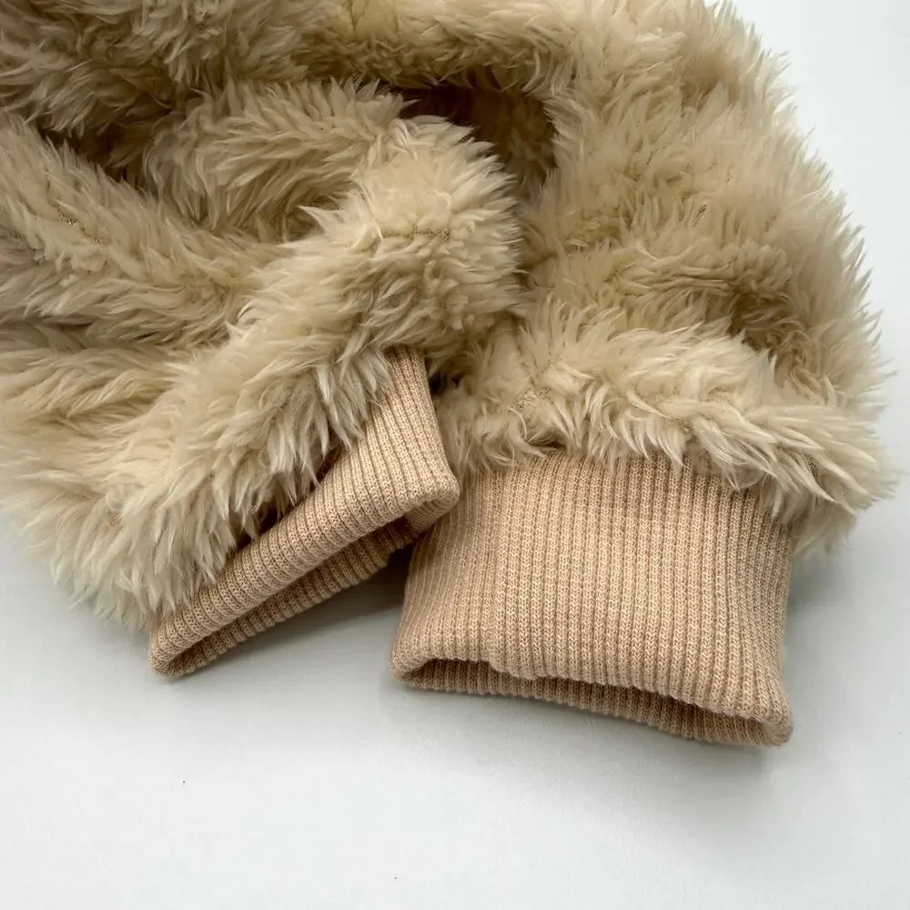 NEW DaDaGou Plush Dog Jumpsuit Beige Teddy Fleece Pet Pajamas Harness Medium
