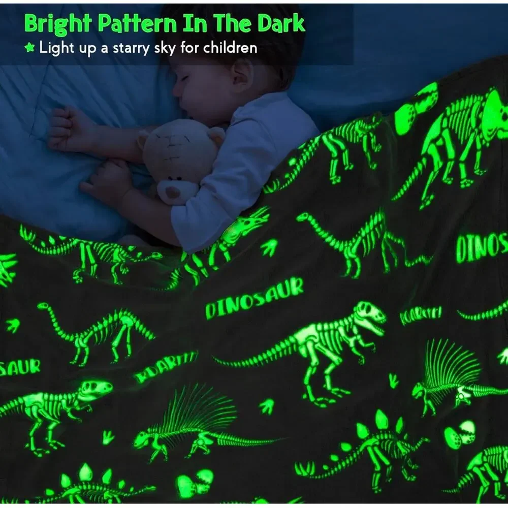 Dinosaur Throw Blanket for Kids -Dino Glow in The Dark Blanket Christmas 50x60