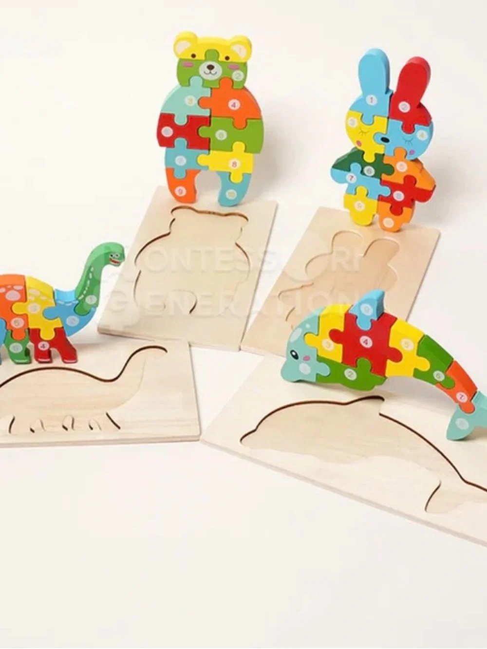 Montessori Wooden Puzzles with Carrying Bag (4 Pack) NIB