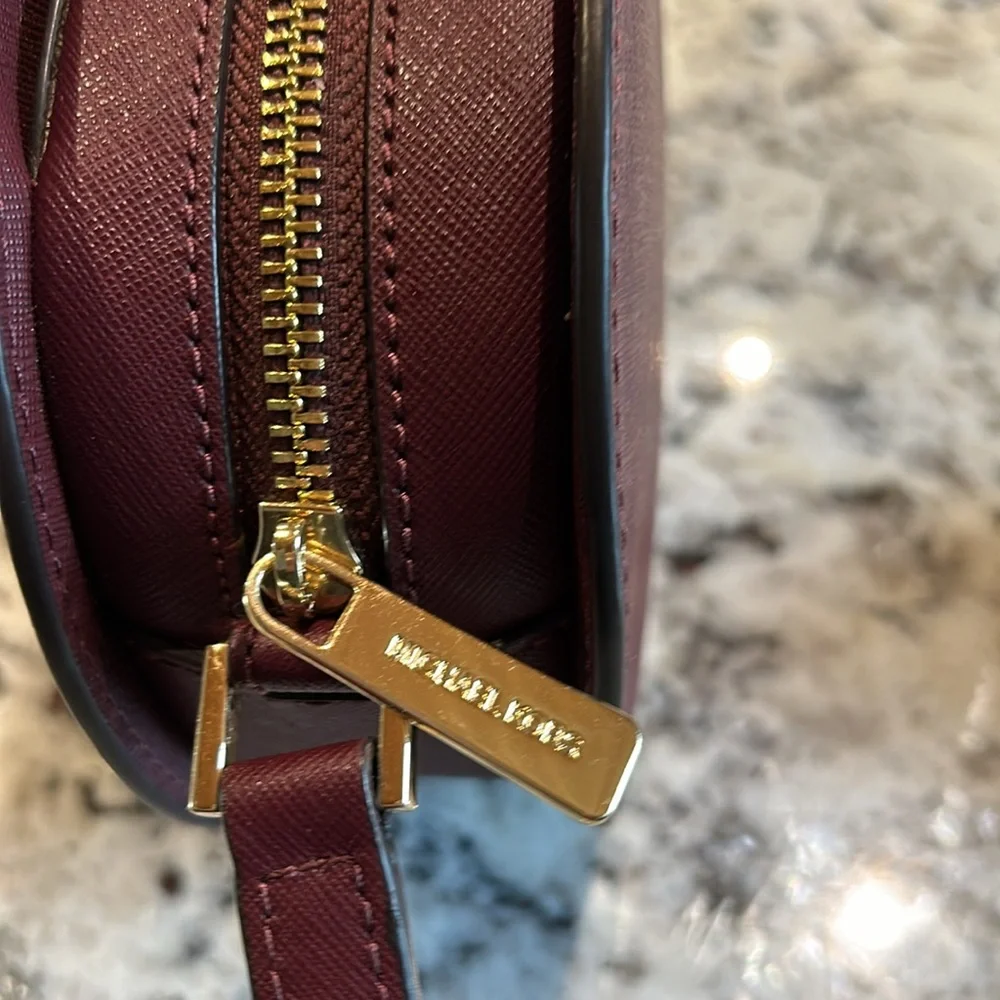 Michael Kors Plum Saffiano‎ Leather Oval Crossbody Bag with Gold Hardware