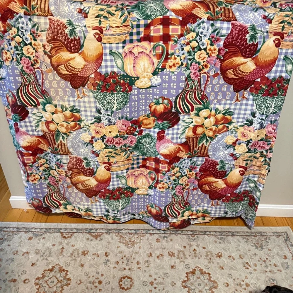 Vtg Rooster Farmhouse Tablecloth cotton Set‎ 50x64 Country Cottagecore set of 2