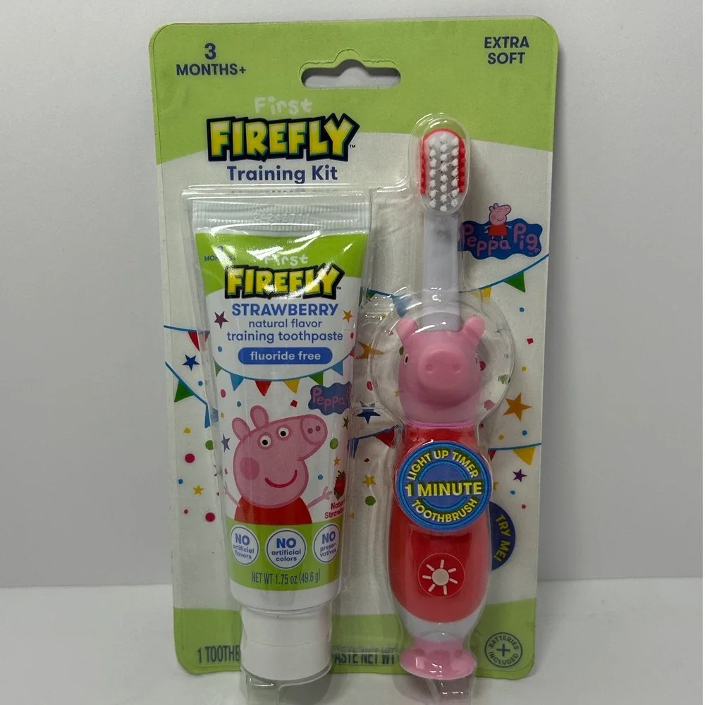 First Firefly Peppa Pig Training Kit Light Up Timer Toothbrush Strawberry Paste