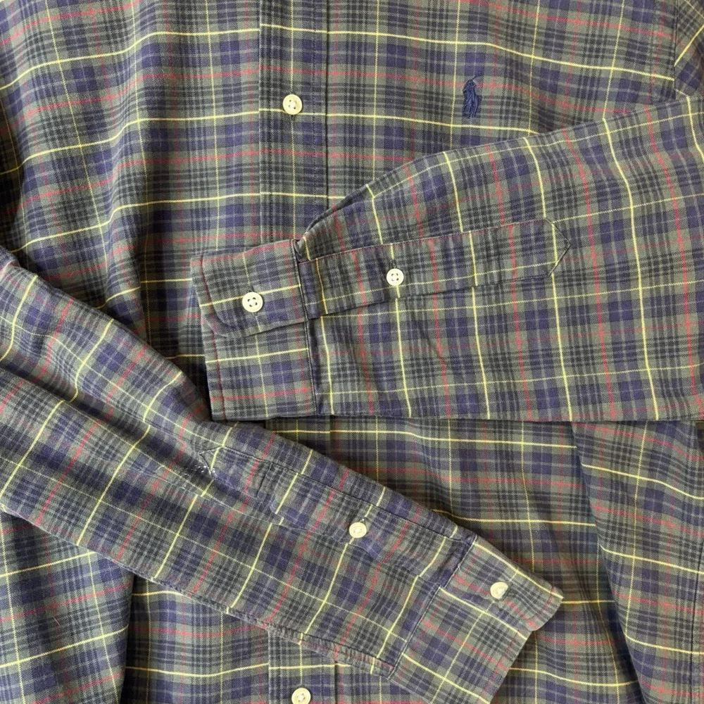Polo Ralph Lauren Mens Classic Fit Plaid Button Down Shirt Green Navy Red Size M