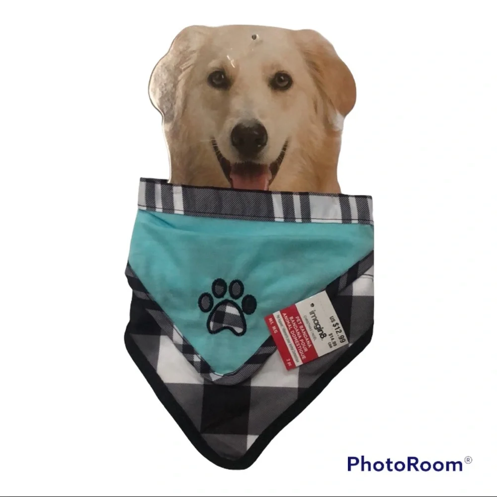 Set of 2 Dog Pet Neck Scarves‎ Bandanas Blue & Black Plaid Medium/Large N…
