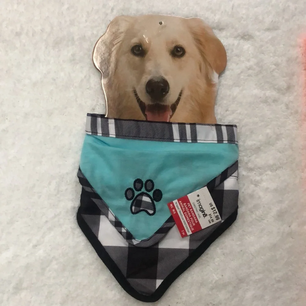 Set of 2 Dog Pet Neck Scarves‎ Bandanas Blue & Black Plaid Medium/Large N…