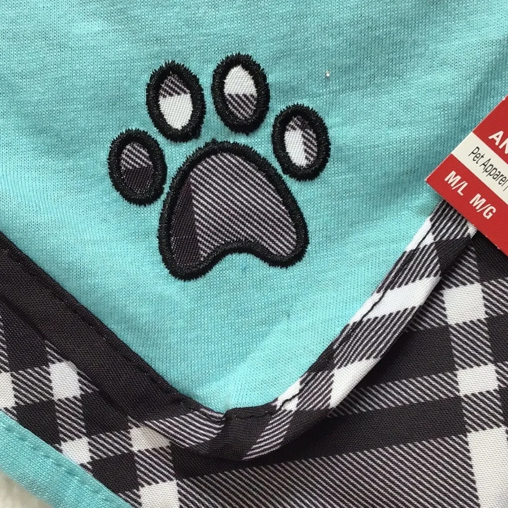 Set of 2 Dog Pet Neck Scarves‎ Bandanas Blue & Black Plaid Medium/Large N…