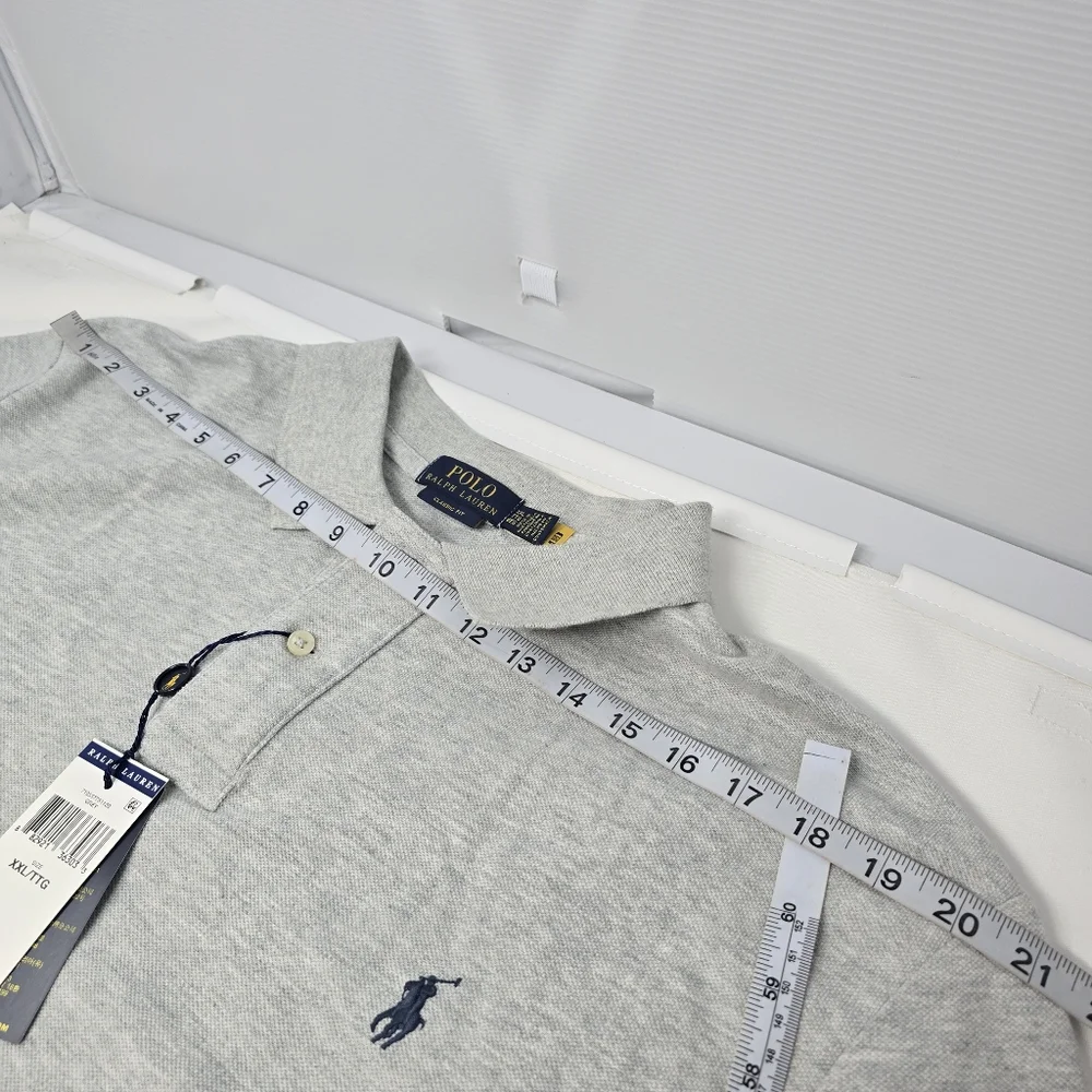 NWT Polo Ralph Lauren Polo Shirt Gray Pique Short Sleeve Men's 2XL Classic‎ Fit.