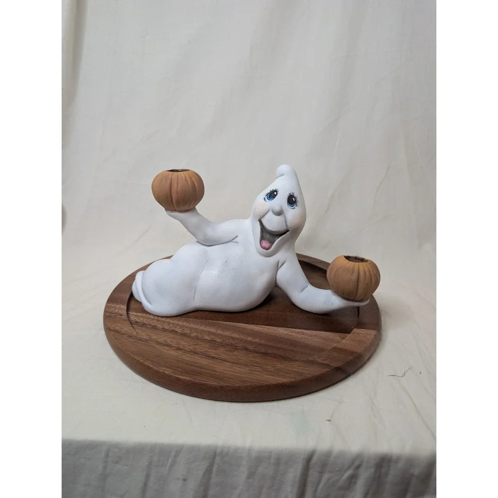Vintage Halloween‎ Ceramic Laying Ghost Candle Holder Holiday Figurine
