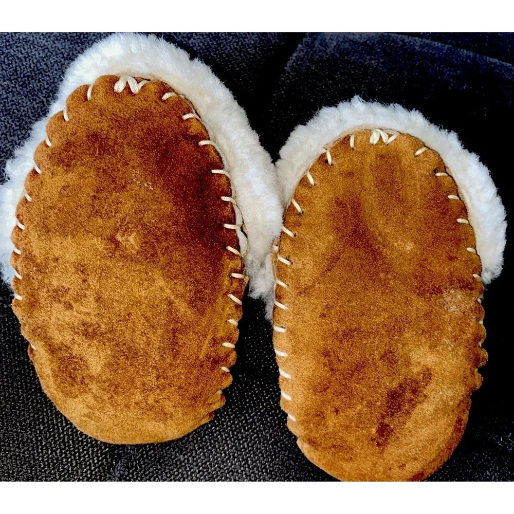 Sheepskin Baby Moccasins Infant Suede Shearling Booties Brown 5