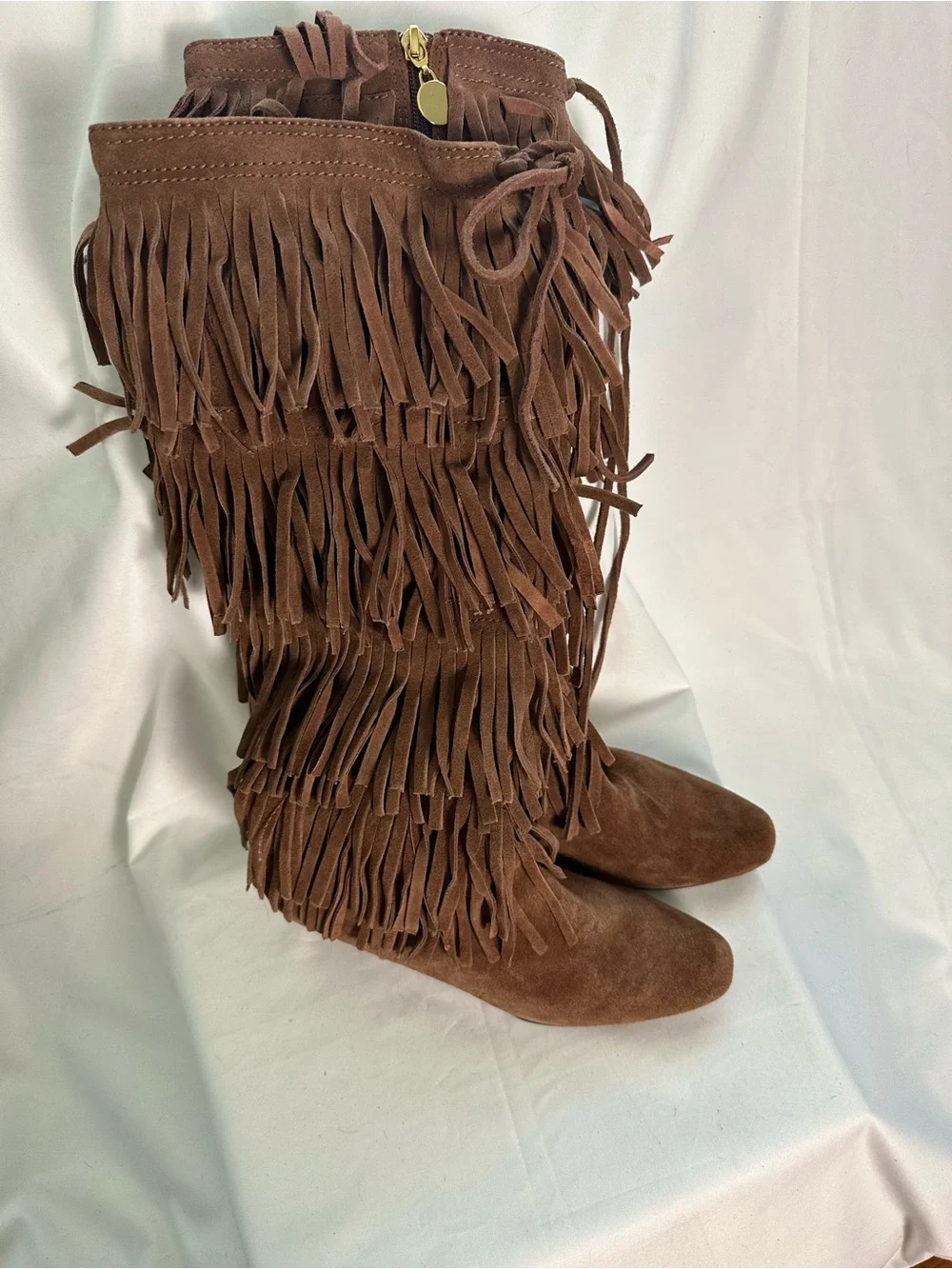 Michael Kors Cognac Suede Fringe Boots Size 6.5M NWOB