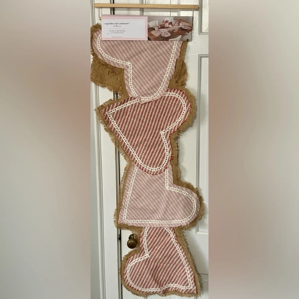 Cupcakes and cashmere Valentine’s Day heart table runner