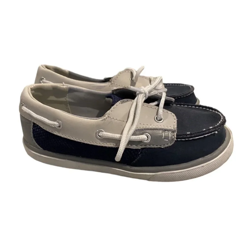 Baby Deer Sz 10 Navy & Grey/Tan Leather Boat Shoes