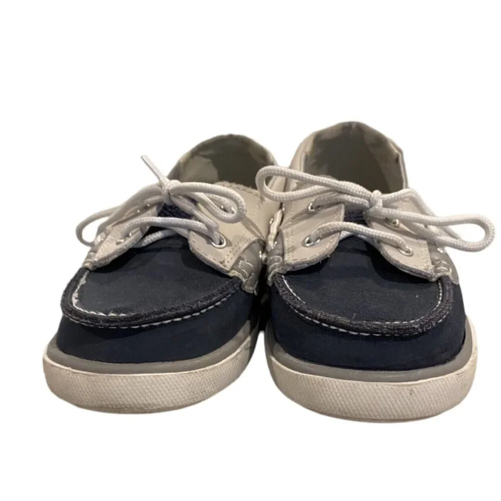 Baby Deer Sz 10 Navy & Grey/Tan Leather Boat Shoes