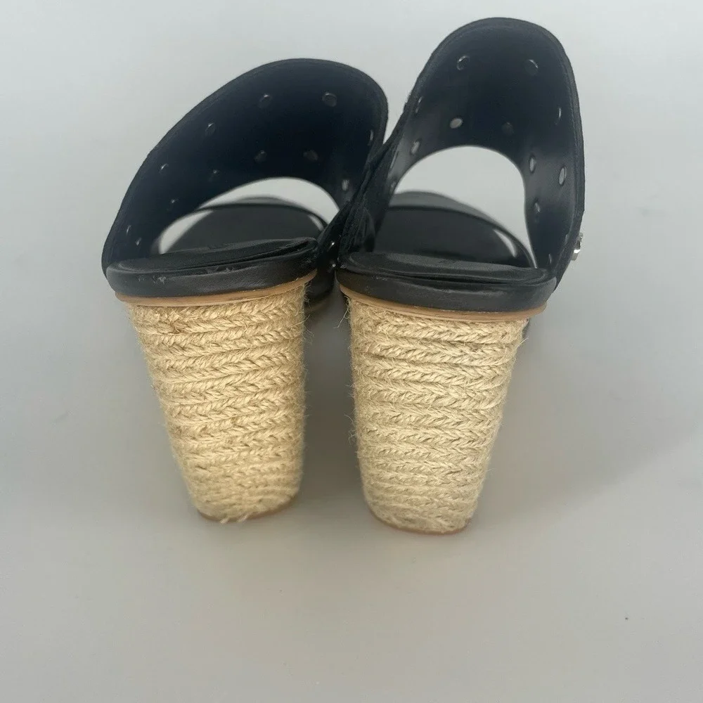 Rebecca Minkoff Black Leather‎ Emily Studded Espadrille Wedge Sandals Size 9.5