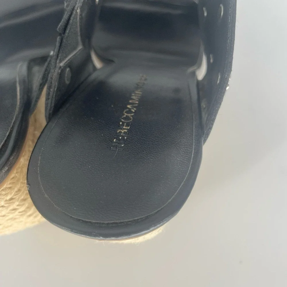 Rebecca Minkoff Black Leather‎ Emily Studded Espadrille Wedge Sandals Size 9.5