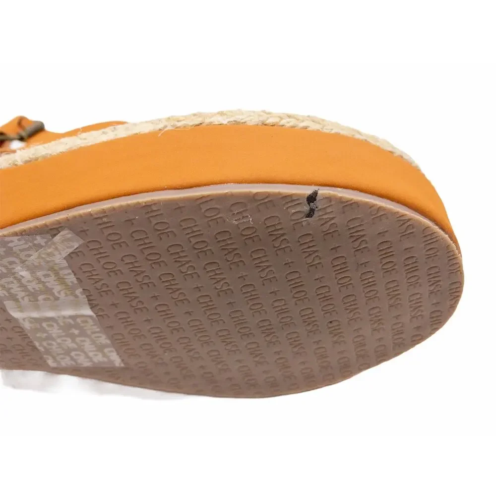 Chase + Chloe Gaston-5 Tan Nubuck Wedge Espadrille Sandals Women's 7.5