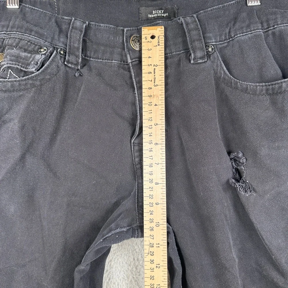 True Religion Ricky Relaxed Straight Jeans Mens‎ 34 (fit 38x30) Black Distressed