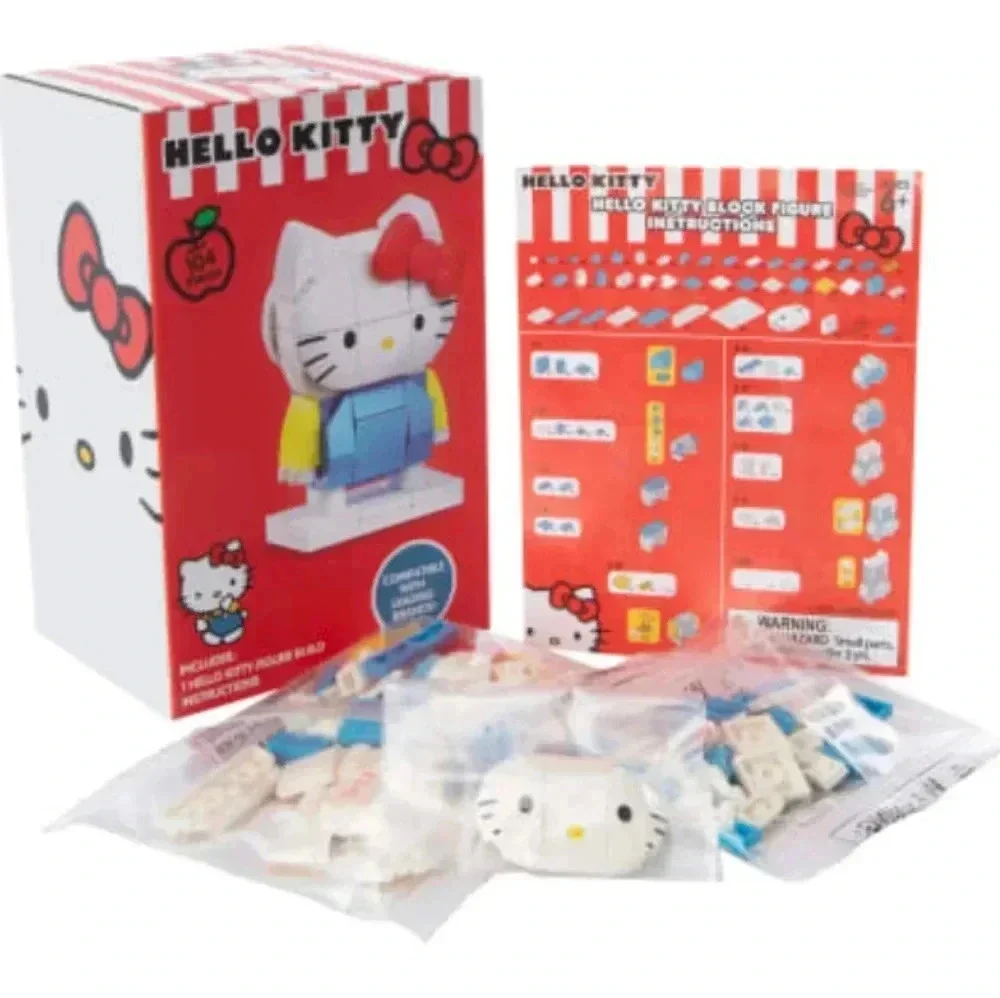 White blue red Hello Kitty block figure build set toys with instructions