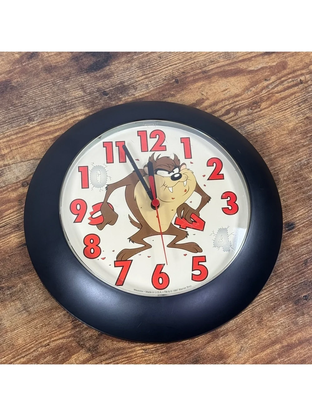 Vintage 1997 Looney Tunes Taz Wall Clock Westclox Warner Bros 11.5” USA